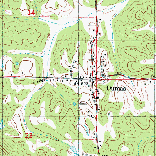 Topographic Map of Dumas, MS