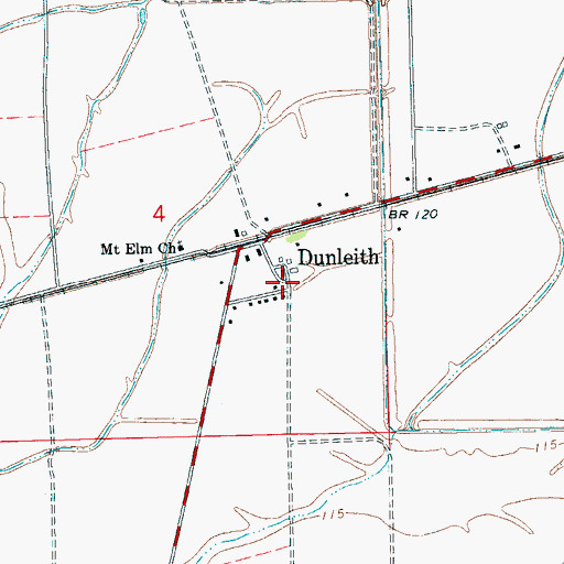 Topographic Map of Dunleith, MS