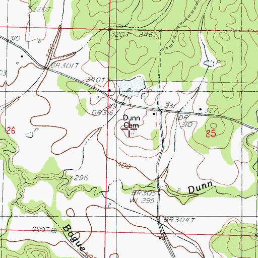 Topographic Map of Dunn Cemetery, MS