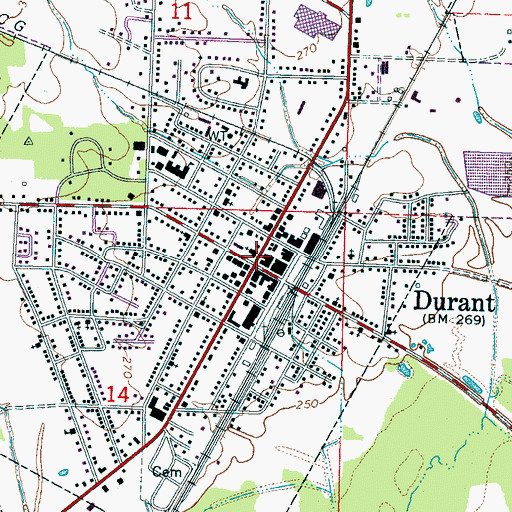 Topographic Map of Durant, MS