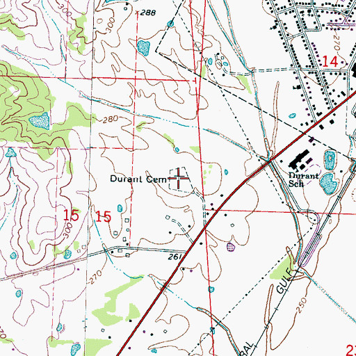 Topographic Map of Durant Cemetery, MS