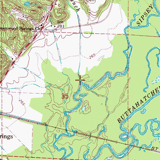 Topographic Map of Durgan Branch, MS