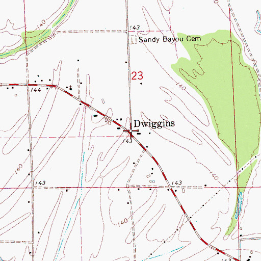 Topographic Map of Dwiggins, MS
