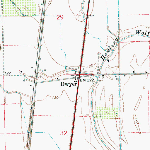 Topographic Map of Dwyer, MS