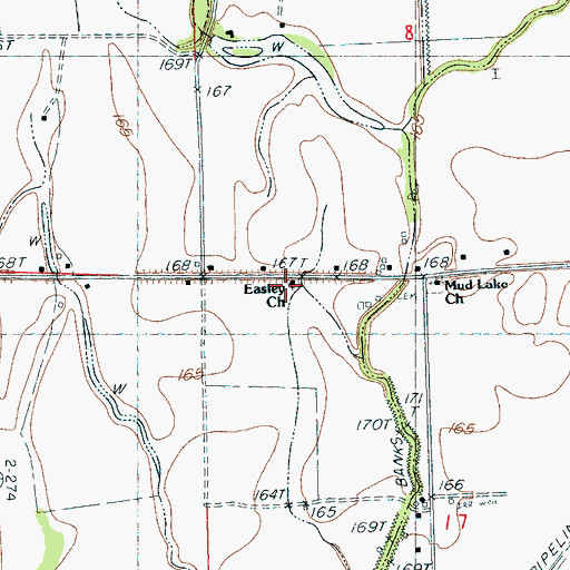 Topographic Map of Easley Church, MS