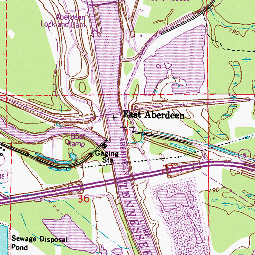 Topographic Map of East Aberdeen, MS
