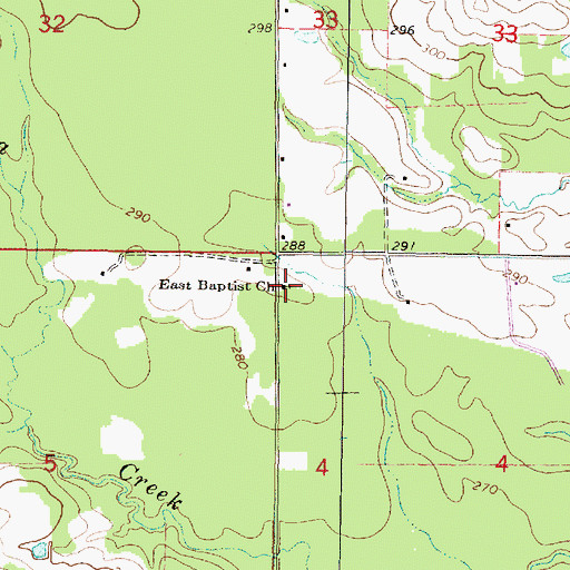 Topographic Map of East Baptist Church, MS