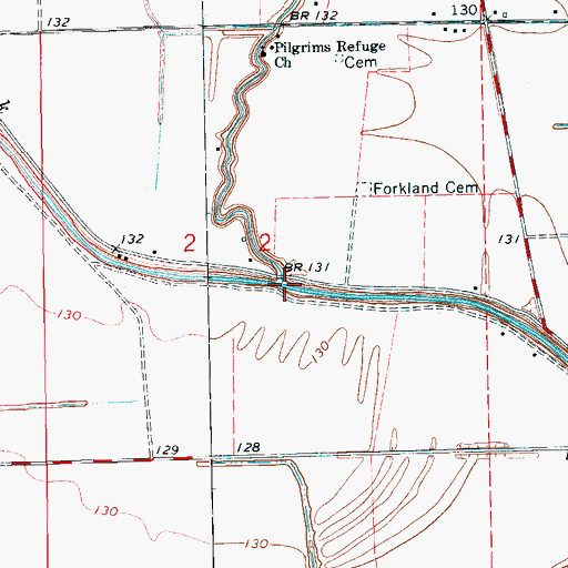Topographic Map of East Branch Deer Creek, MS