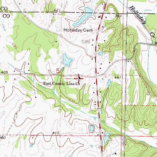 Topographic Map of East County Line Church, MS