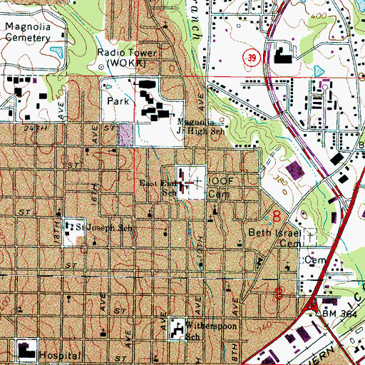 Topographic Map of East End School, MS