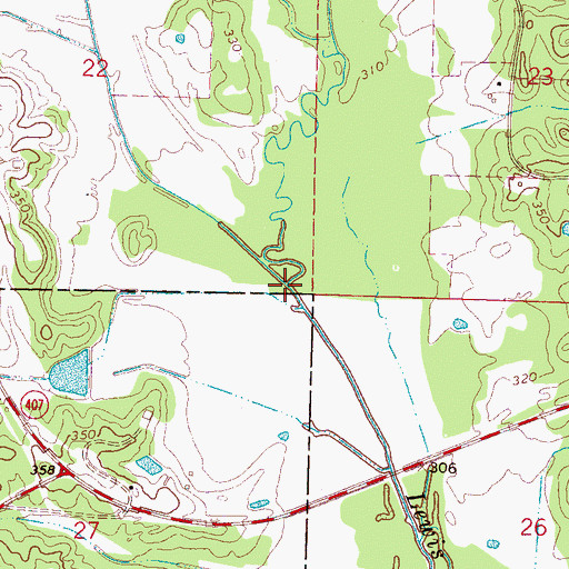 Topographic Map of East Fork Lewis Creek, MS
