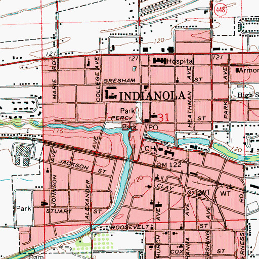 Topographic Map of East Prong Indian Bayou, MS