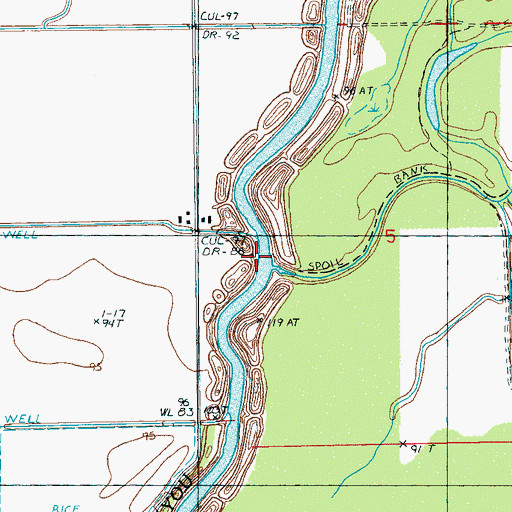 Topographic Map of East Prong Steele Bayou, MS