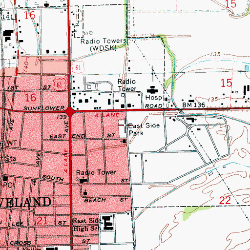 Topographic Map of East Side Park, MS