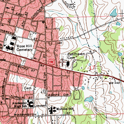 Topographic Map of Easthaven Cemetery, MS