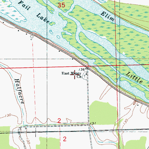 Topographic Map of Eastmoney Cemetery, MS