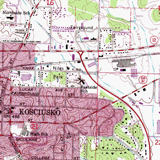 Topographic Map of Eastside School, MS
