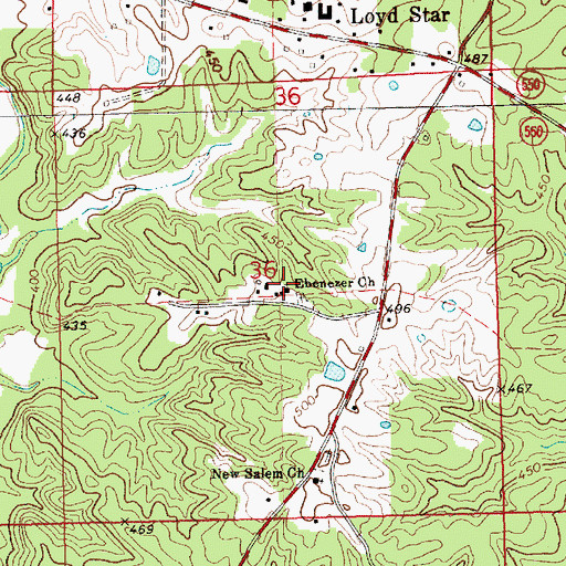 Topographic Map of Ebenezer Church, MS