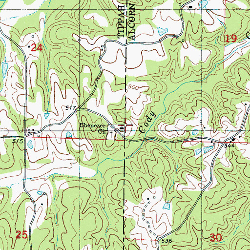 Topographic Map of Ebenezer Methodist Church, MS