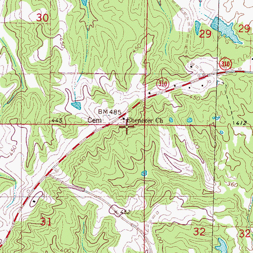 Topographic Map of Ebenezer School, MS