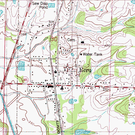 Topographic Map of Ecru, MS