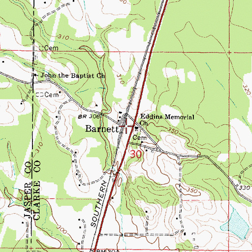 Topographic Map of Eddins Memorial Church, MS