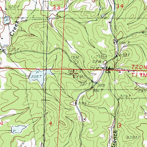 Topographic Map of Eden Cemetery, MS