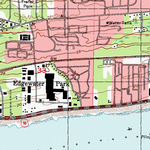 Topographic Map of Edgewater Park, MS