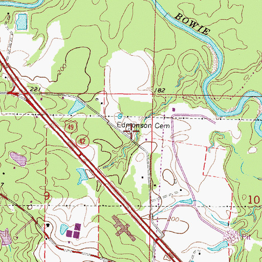 Topographic Map of Edmonson Cemetery, MS