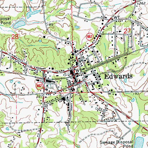 Topographic Map of Edwards, MS
