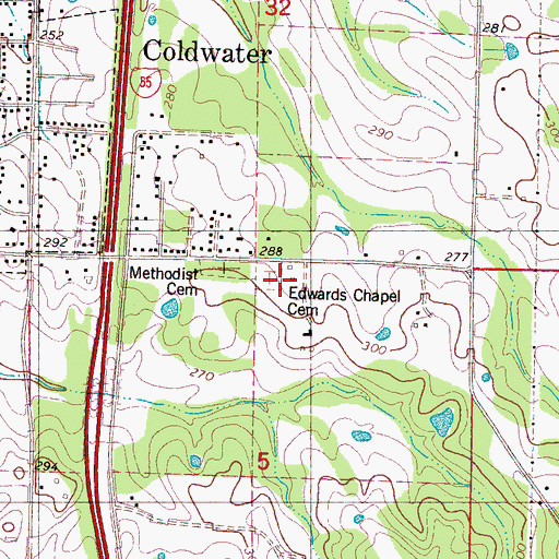 Topographic Map of Edwards Chapel Cemetery, MS