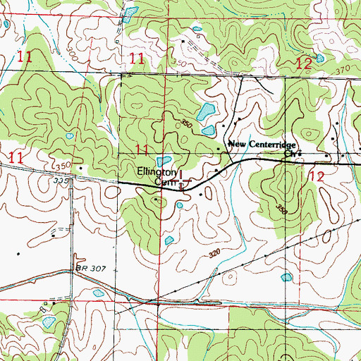 Topographic Map of Ellington Cemetery, MS