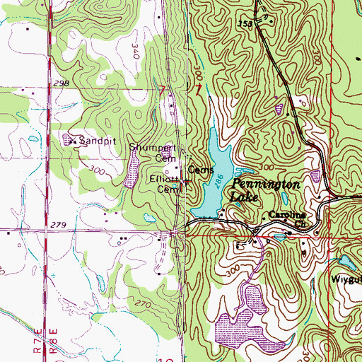 Topographic Map of Elliott Cemetery, MS