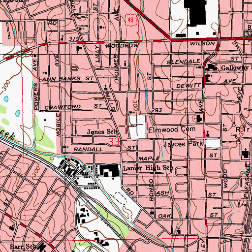 Topographic Map of Elmwood Cemetery, MS