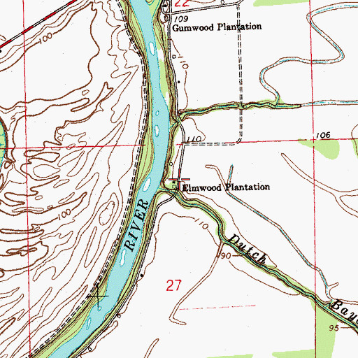 Topographic Map of Elmwood Plantation, MS