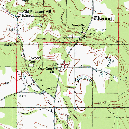 Topographic Map of Elwood, MS
