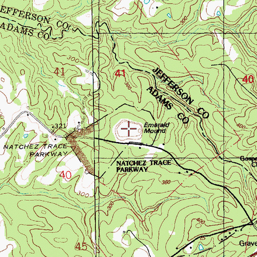 Topographic Map of Emerald Mound, MS