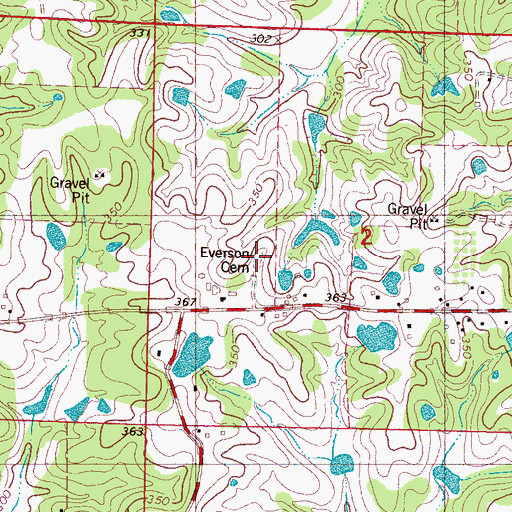 Topographic Map of Everson Cemetery, MS