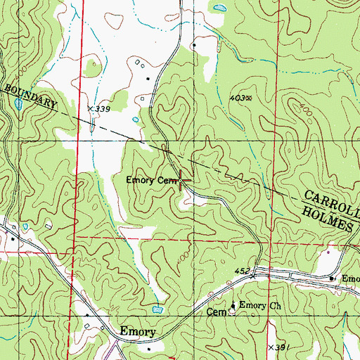 Topographic Map of Emory Cemetery, MS