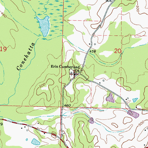 Topographic Map of Erin Cumberland Church, MS