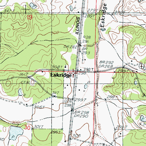Topographic Map of Eskridge, MS