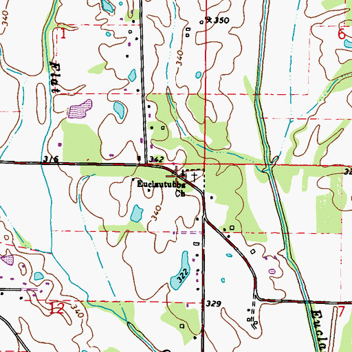 Topographic Map of Euclautubba Church, MS