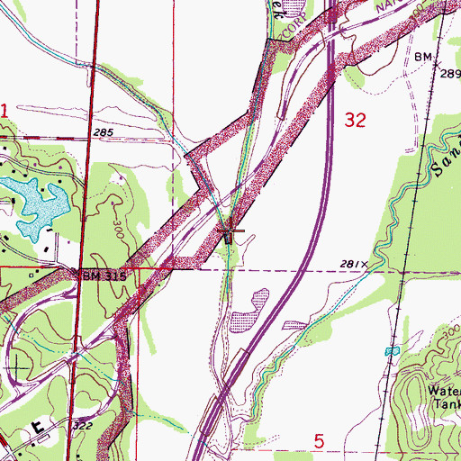 Topographic Map of Euclautubba Creek, MS