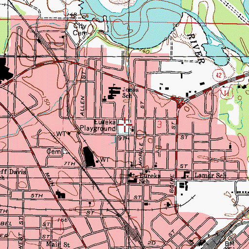 Topographic Map of Eureka Playground, MS