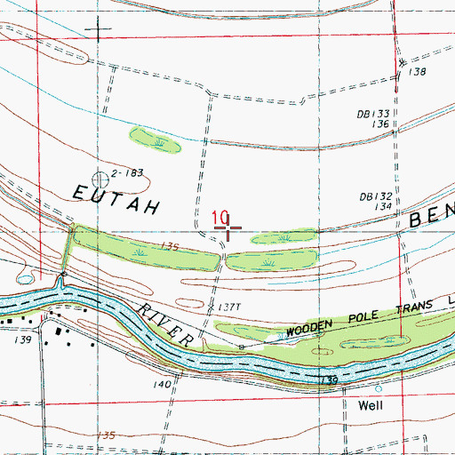 Topographic Map of Eutah Bend, MS