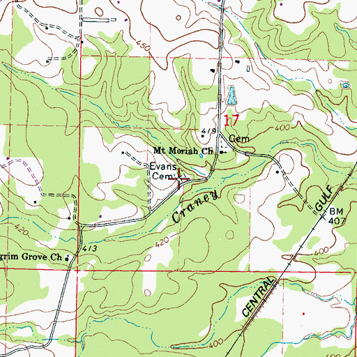 Topographic Map of Evans Cemetery, MS