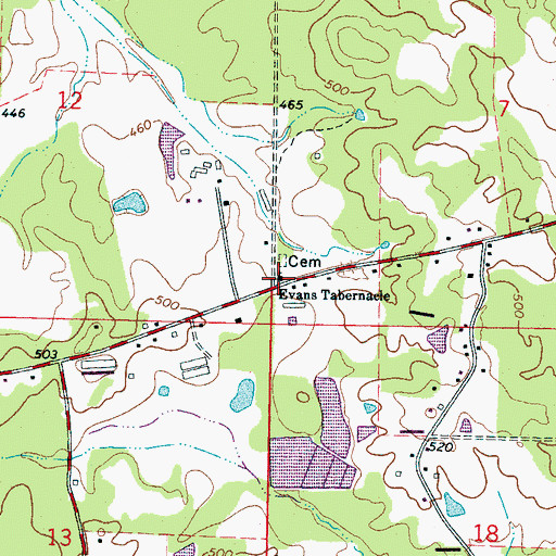 Topographic Map of Evans Tabernacle, MS