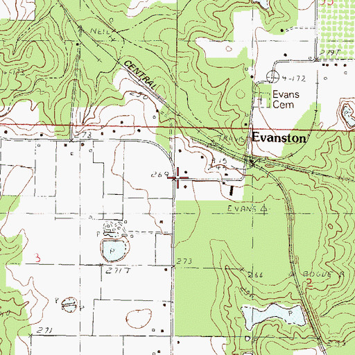 Topographic Map of Evanston, MS
