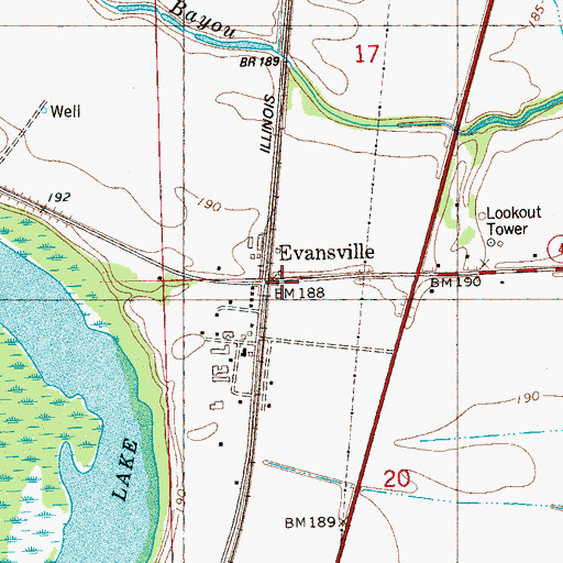 Topographic Map of Evansville, MS