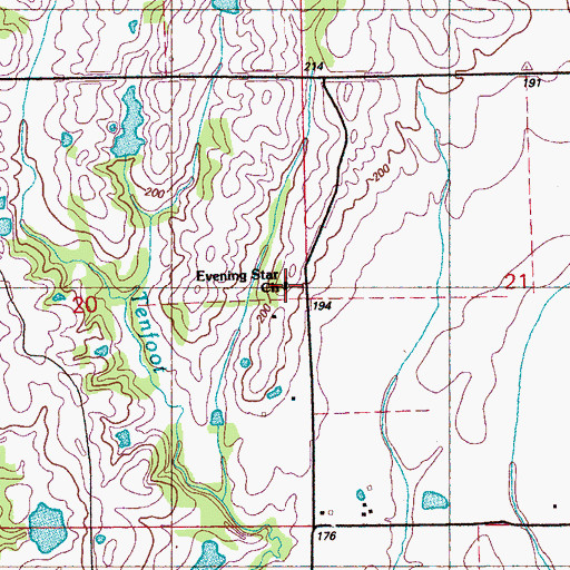 Topographic Map of Evening Star Church, MS